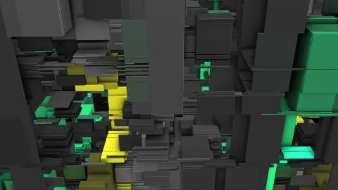 Abstract 3D rendering cubes and electronic shapes. Illustrazione stock