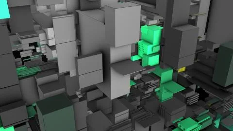 Abstract 3D rendering cubes and electronic shapes. Stock Illustration