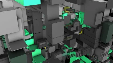 Abstract 3D rendering cubes and electronic shapes. Stock Illustration