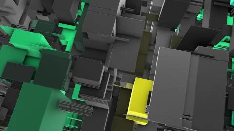 Abstract 3D rendering cubes and electronic shapes. Stock Illustration