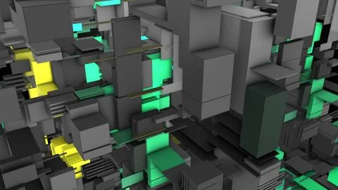 Abstract 3D rendering cubes and electronic shapes. イラスト素材