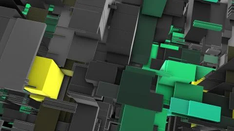 Abstract 3D rendering cubes and electronic shapes. Stock Illustration