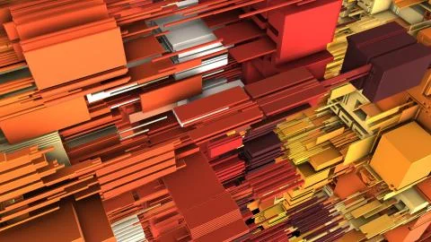 Abstract 3D rendering cubes and electronic shapes. Illustrazione stock