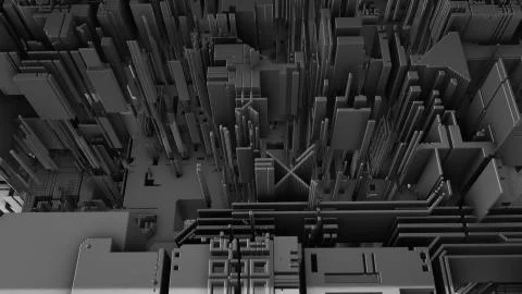 Abstract 3D rendering cubes and electronic shapes. Illustrazione stock