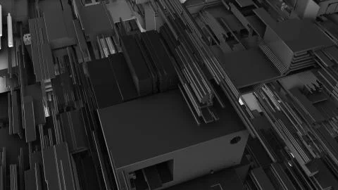 Abstract 3D rendering cubes and electronic shapes. Illustrazione stock