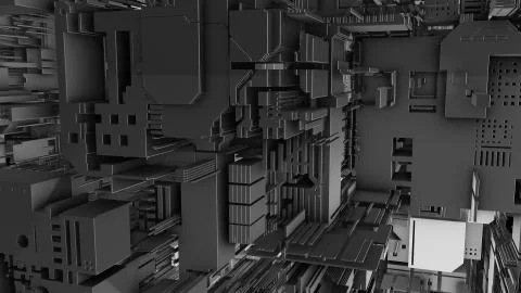 Abstract 3D rendering cubes and electronic shapes. Illustrazione stock
