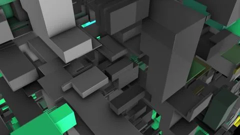 Abstract 3D rendering cubes and electronic shapes. Stock Illustration