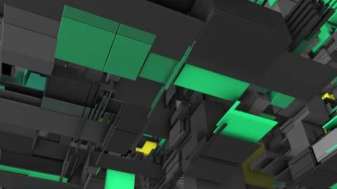 Abstract 3D rendering cubes and electronic shapes. Illustrazione stock