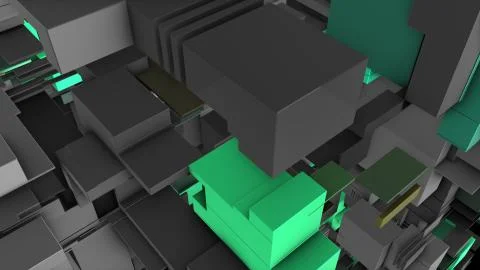 Abstract 3D rendering cubes and electronic shapes. Stock Illustration
