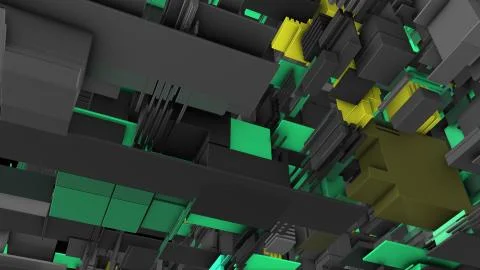 Abstract 3D rendering cubes and electronic shapes. Stock Illustration