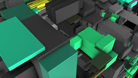 Abstract 3D rendering cubes and electronic shapes. Illustrazione stock