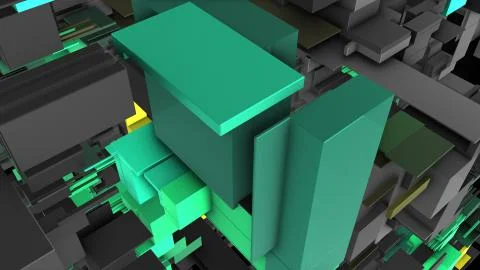Abstract 3D rendering cubes and electronic shapes. Illustrazione stock