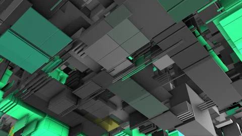 Abstract 3D rendering cubes and electronic shapes. Stock Illustration