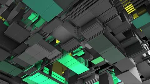 Abstract 3D rendering cubes and electronic shapes. Stock Illustration