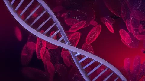 Abstract 3d rendering of DNA blood cell on scientific background.3d illustr.. Stock Illustration