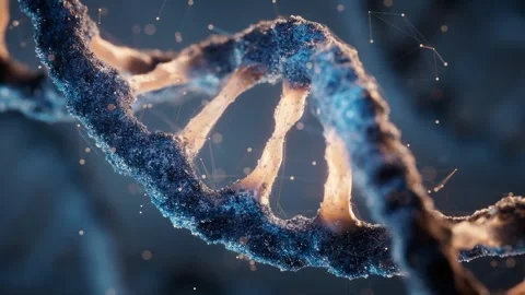 Abstract 3D rendering of DNA helix structure in motion with particles. Vídeos de archivo 332151592