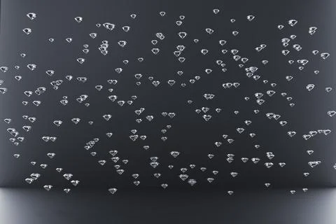 Abstract 3D rendering of falling diamonds in front of dark background Stock Photos
