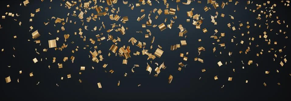 Abstract 3D rendering of falling sparkling confetti in front of dark backgrou Stock Photos