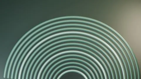 Abstract 3D rendering featuring elegant concentric glowing light green circ.. Illustrazione stock