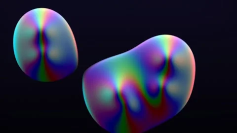 Abstract 3D rendering featuring two fluid organic blobs with iridescent rai.. Stock Footage 347465171