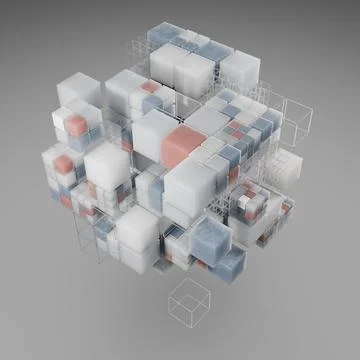 Abstract 3D Rendering Of Flying Cubes. Stock Illustration