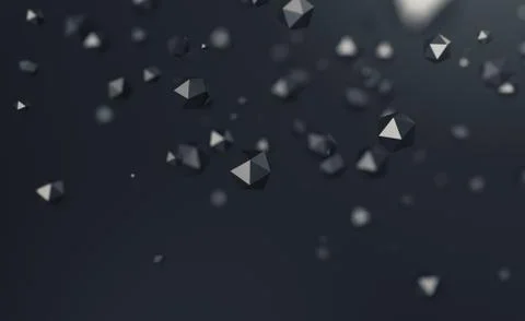 Abstract 3D Rendering of Flying Polygonal Spheres Illustrazione stock