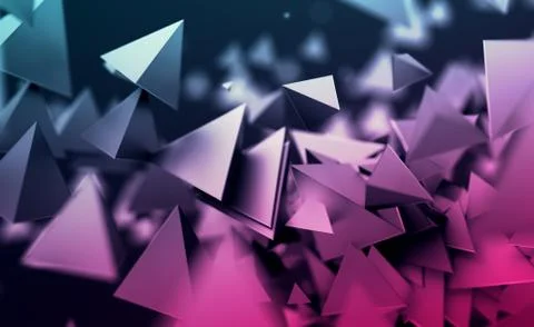 Abstract 3D Rendering of Flying Polygonal Shapes Illustrazione stock