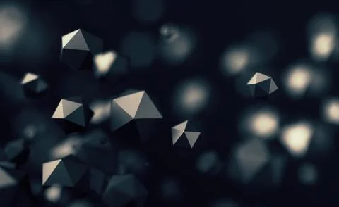 Abstract 3D Rendering of Flying Polygonal Spheres Stock Illustration