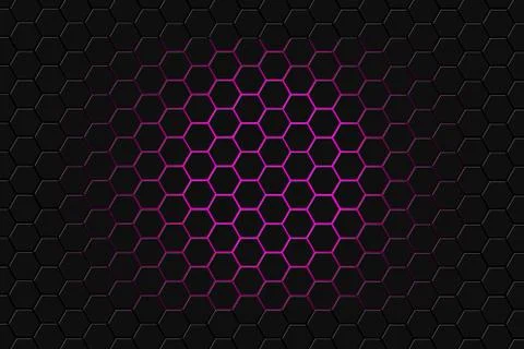 Abstract 3d rendering of futuristic surface with hexagons. Dark purple sci-fi Ilustração Stock