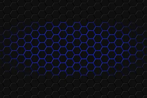 Abstract 3d rendering of futuristic surface with hexagons. Blue sci-fi backgr Ilustração Stock