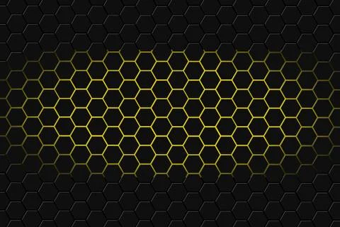 Abstract 3d rendering of futuristic surface with hexagons. Dark yellowsci-fi  Fotos Stock