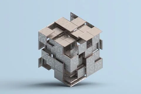 Abstract 3D Rendering of Geometric Shapes Stock Illustration