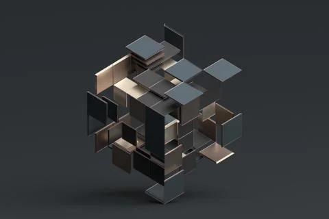Abstract 3D Rendering of Geometric Shapes Stock-Illustration