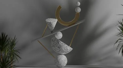 Abstract 3d rendering of geometric shapes. Surreal composition. Balance concept Stock Illustration