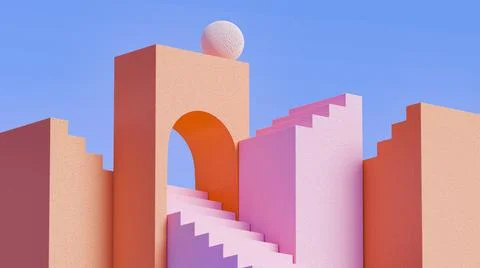 Abstract 3d rendering of geometric shapes. Surreal composition. Balance concept Stock Illustration