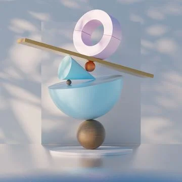 Abstract 3d rendering of geometric shapes. Surreal composition. Balance concept Stock Illustration