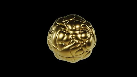 Abstract 3D rendering of golden crumpled metallic sphere mutating loop Stock Footage 340243336