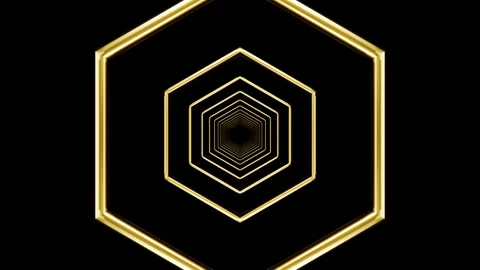 Abstract 3D rendering of golden Hexagon tunnel moving forward loop Stock Footage 340245688