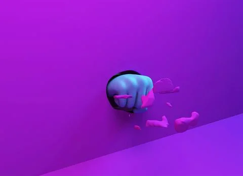 Abstract 3D rendering Hand breaking through the wall by a fist Illustrazione stock
