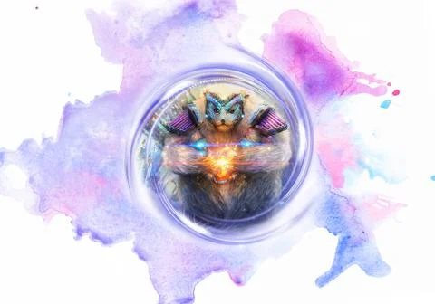 Abstract 3d rendering illustration of an alien creature on a watercolor ink Stock Illustration