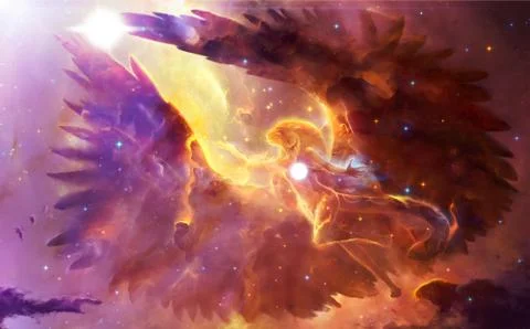 Abstract 3d rendering illustration of an ancient egyptian powerful god with w Stock Illustration