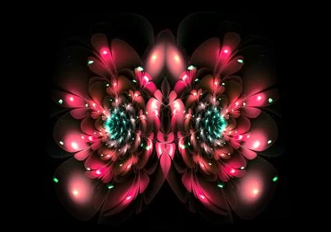 Abstract 3d rendering illustration of a bright fractal design of rose with re Stock Illustration