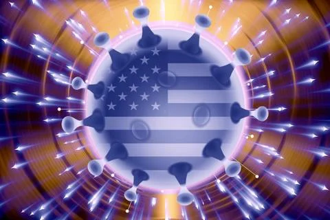 Abstract 3d rendering illustration of a coronavirus pandemic outbreak in USA Stock Illustration