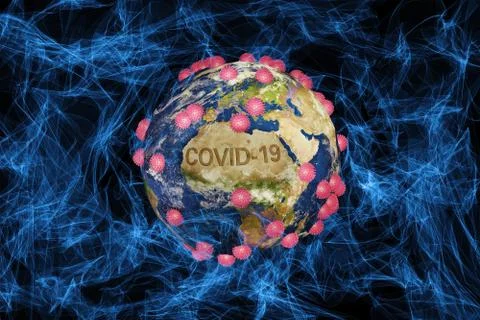 Abstract 3d rendering illustration of a covid 19 planet earth Stock Illustration