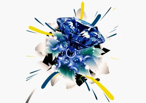 Abstract 3d Rendering Illustration Of A Diamond On An Artistic Flower In A Wh Stock Illustration
