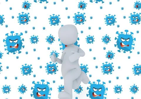 Abstract 3d rendering illustration of model escaping from coronavirus Stock Illustration