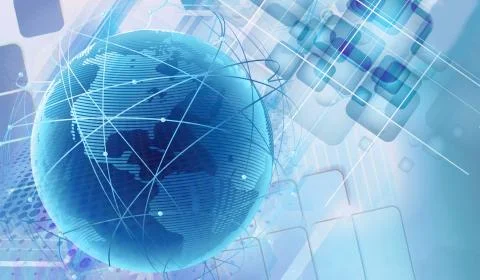 Abstract 3d rendering illustration of a multicolored futuristic big blue digi Stock Illustration