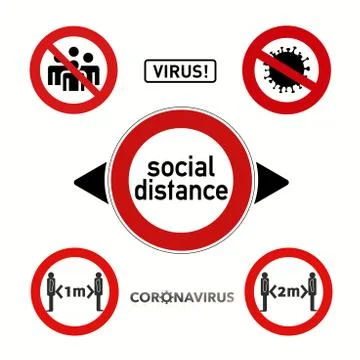 Abstract 3d rendering illustration for multiple Social Distancing sign for qu Stock Illustration