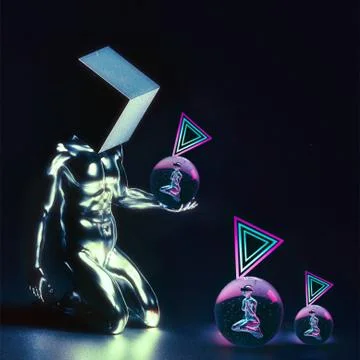 Abstract 3d rendering illustration of a robot holding powerful intelligence s Stock Illustration