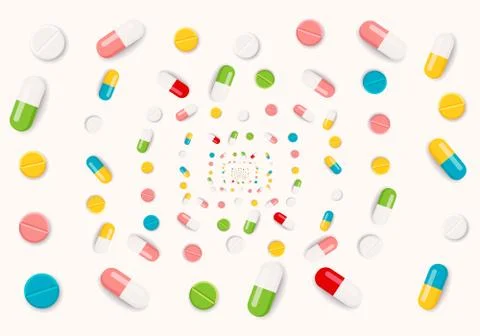 Abstract 3d rendering illustration of a set of pills. Stock Illustration